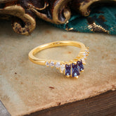 Baguette Cut Alexandrite Half Eternity Curved Wedding Band Stacking Ring